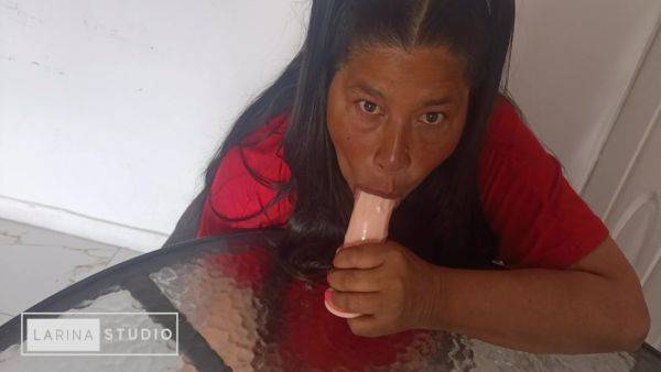 Sexy Mature Colombian Debuts Her New Dildo By Giving It A Wet Blowjob - hclips.com - Colombia on systemporn.com