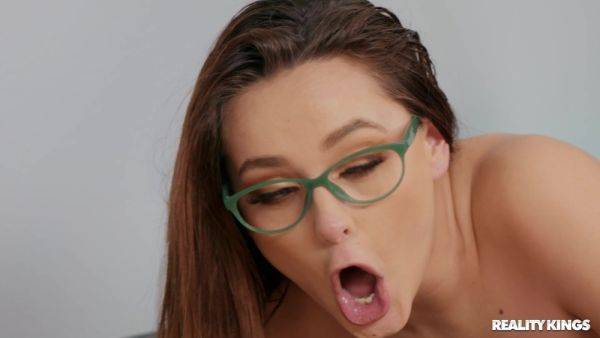 Doggystyle and UnderCOVER Blowjob by brunette nerd in eyeglasses Aften Opal - xhand.com - Usa on systemporn.com