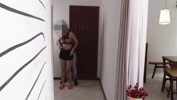 Wife Welcomes The Neighbor To The House While The Cuckold Is In The Bathroom - hclips.com - Brazil on systemporn.com