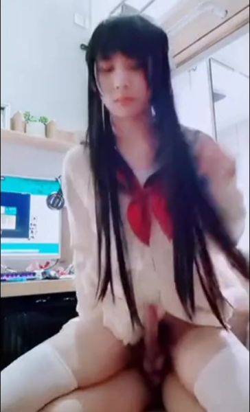 Horny Dude Is Excited To Find a Dick Under the School Uniform Of His Asian Trans-GF - anysex.com on systemporn.com
