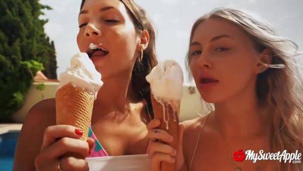 Lesbian Threesome Ice-cream Sandwich - videomanysex.com on systemporn.com