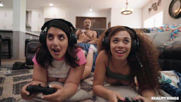Pair of slutty dolls share black cock together during gaming session - hellporno.com on systemporn.com