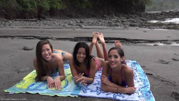 Young wet 18yo brunette Latina babes enjoys threesome orgy outdoors on the beach - xtits.com on systemporn.com