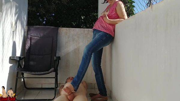 Dominant Wife Teasing Her Husband With Feet On Balcony - hclips.com on systemporn.com