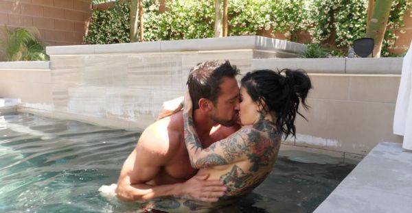 Inked MILF loudly fucked by the pool and left to swallow the big jizz - alphaporno.com on systemporn.com
