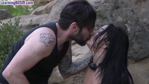 Submissive BDSM tattooed babe throat fucked outdoor - hotmovs.com on systemporn.com
