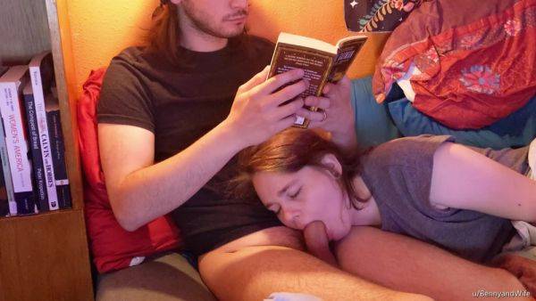 My boyfriend loves to read a book while I keep his cock in my mouth. - anysex.com on systemporn.com