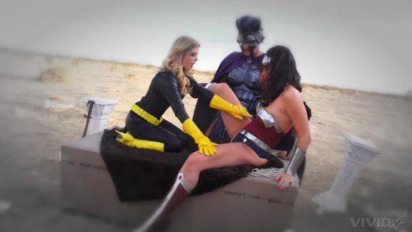 Steamy females go intimate with the same dick in super hero role play - hellporno.com on systemporn.com