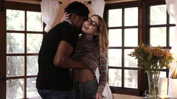 Nerdy young blonde shares passionate moments fucking a black lover - hellporno.com on systemporn.com