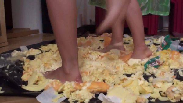 Sluts trampling food in the living room by Foot Girls - hotmovs.com on systemporn.com