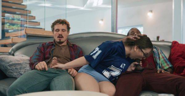 Curvy woman throats both dicks and fucks in a fantastic FFM play - xbabe.com on systemporn.com