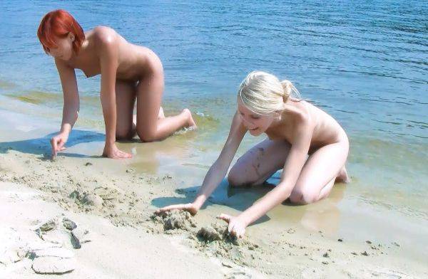 Skinny and young nudist ladies fool around on the beach - hclips.com on systemporn.com