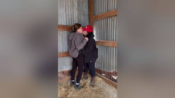Sexy Lesbian Farmers Kiss And Touch Each Other In The Barn - videomanysex.com on systemporn.com