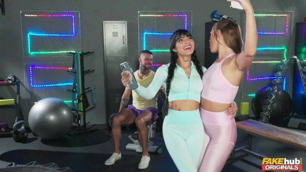 Sporty broads share cock in insane threesome at the gym - xbabe.com on systemporn.com