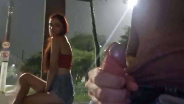 Risky Hand Job on the Street for Redhead at Bus Stop - porntry.com on systemporn.com