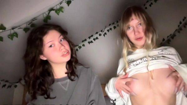 Blonde and Brunette Teen Boobies Show Off - drtuber.com on systemporn.com