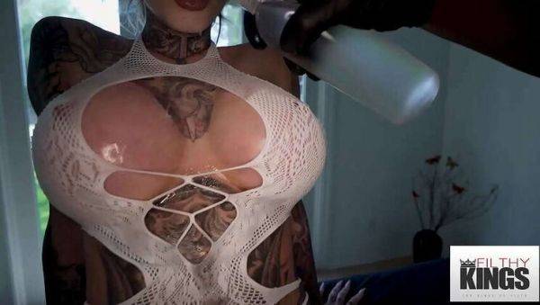 Inked Blonde with Huge Breasts Gets Oiled Up and Fucked - xxxfiles.com on systemporn.com