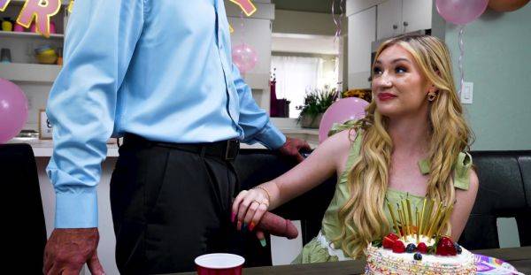 Blonde girl tries boyfriend's dad for loud sex during birthday party - xbabe.com on systemporn.com