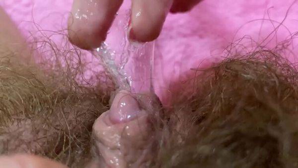 Cutieblonde's Hairy Pussy Squirts in Extreme Close-Up with Big Clit Orgasm - porntry.com on systemporn.com
