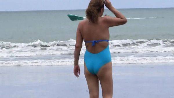 Stepmom Flaunts Her Hairy Pussy on Beach and Makes My Hard Dick Cum - porntry.com on systemporn.com