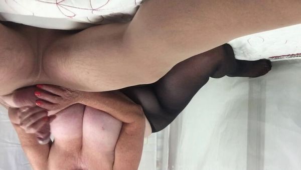 Mrs Mature Homemade Footjob Wanking Friend's Big Cock Pantyhose - veryfreeporn.com - Britain on systemporn.com