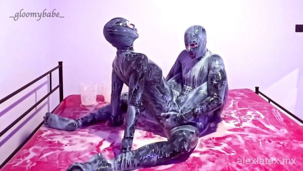 Sticky Latex Sex with Gloomy Babe - Messy Blowjob, Fingering & Cum in Mouth - porntry.com - Mexico on systemporn.com