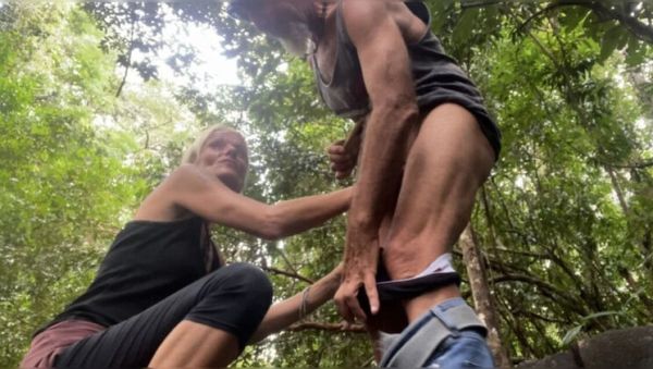 Lost in the Woods: Hot Blonde MILF Sucks Cock and Swallows Cum in Outdoor Public Sex - veryfreeporn.com - Spain on systemporn.com