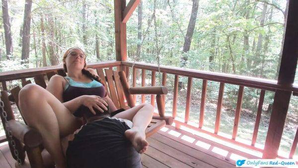 Ginger MILF Wife with Long Braids Gives Outdoor Blowjob and Pussy Licking on Porch - veryfreeporn.com - Usa on systemporn.com