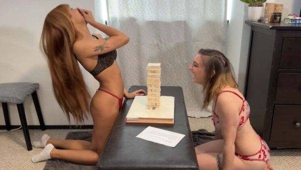 Lesbian Strip Game: Angel and Dizzy Play Tall Tumble Tower for Sex Toy Fun - veryfreeporn.com on systemporn.com
