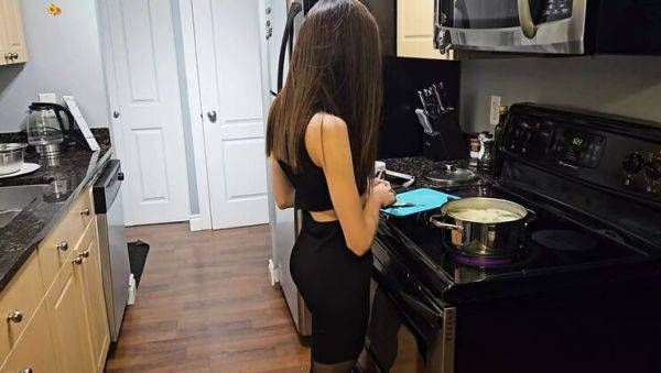 Petite Teen Step Sister in Black Dress Gets Fucked Hard on Kitchen Table - porntry.com on systemporn.com