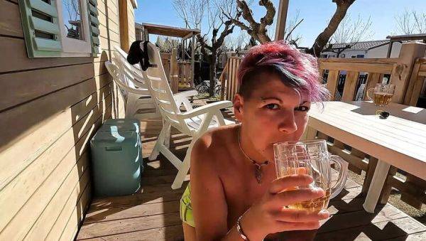 Outdoor Camping Blowjob - Brunette Sucking Dick on Terrace - veryfreeporn.com on systemporn.com