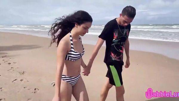 Skinny Teen Brunette Gives Tight Pussy on Beach - Cowgirl & Doggy Style - porntry.com on systemporn.com