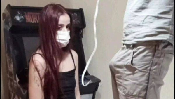 Hot Latina Teen with Colored Hair Squirts for Electrician - Standing BJ & Cumshot - porntry.com on systemporn.com