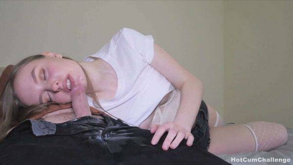 StepDaughter Sucks Daddy's Huge Load - Blonde Teen Deepthroat & Cum in Mouth - porntry.com on systemporn.com