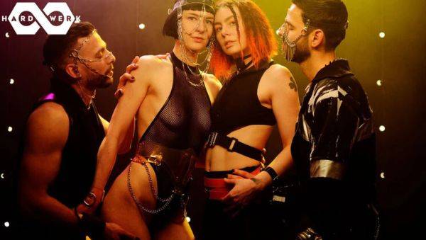 Hot Foursome in Berlin Club - Brunette & Redhead Give Blowjob & Hardcore Sex - porntry.com on systemporn.com