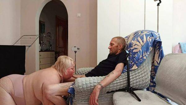 MILF Mom Jerks Friend's Dick and Gives Blowjob Until He Cums - veryfreeporn.com - Russia on systemporn.com