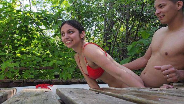 Wild Forest Fuck with Petite Teen and Big Cock Lover - Rough Doggystyle & Creampie - porntry.com - Argentina on systemporn.com