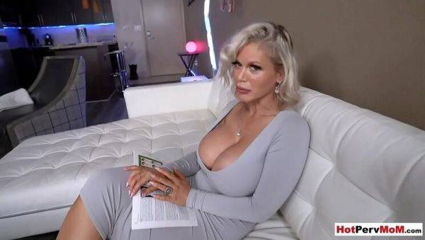 Busty blonde MILF stepmom gives handjob to stepson - porntry.com on systemporn.com