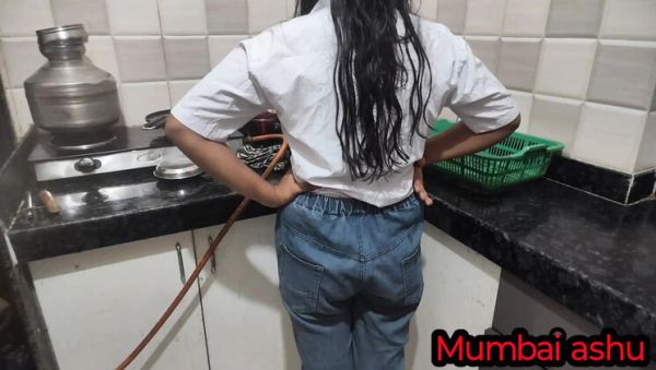 Desi college girl fucks boyfriend in kitchen with blowjob and creampie - Mumbai Ashu homemade sex - xxxfiles.com - India on systemporn.com