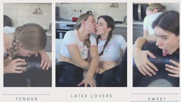 Blonde & Brunette Lesbian Scissoring in Tight Latex Leggings - Big Boobs Fetish Sex - veryfreeporn.com - Britain on systemporn.com