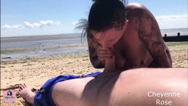 Cheyenne Rose Blowjob on Beach - Big Natural Tits British MILF Sucks Cock for Cumshot Facial - porntry.com - Britain on systemporn.com