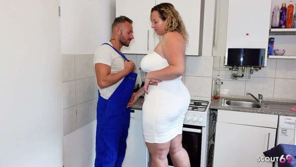 German BBW Wife Kathy Deep Cheats with Repairman - Big Natural Tits Kitchen Fuck - porntry.com - Germany on systemporn.com