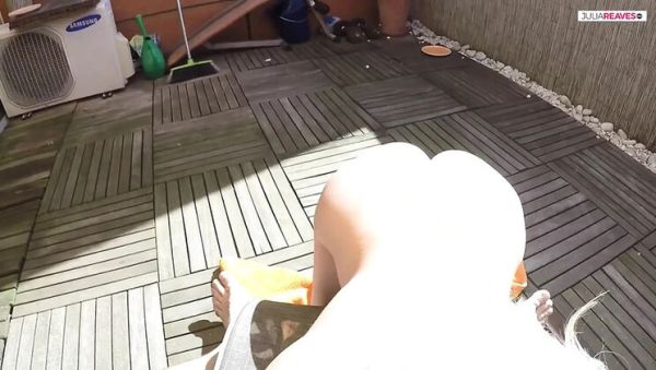 Horny Blonde Amateur Jasmine Rouge Gets Facial on Balcony - Homemade Outdoor Sex with Titus Steel - porntry.com - Britain on systemporn.com