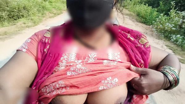 Indian teen with big natural tits rides bike nude in public place - risky outdoor show - porntry.com - India on systemporn.com