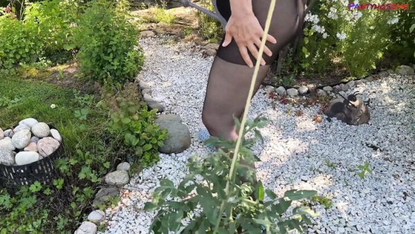 Mature Wife in Sheer Pantyhose Gets Fucked Hard in the Garden by Her Horny Old Man - veryfreeporn.com - Britain on systemporn.com