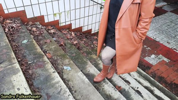 Sandra Falkenhauer takes a short outdoor walk in boots and fishnet stockings - porntry.com - Russia - France on systemporn.com