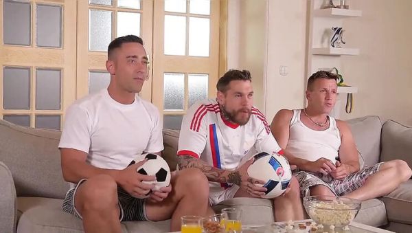 Redhead Hottie Gangbang with Hung Studs on Sofa - porntry.com - Britain on systemporn.com